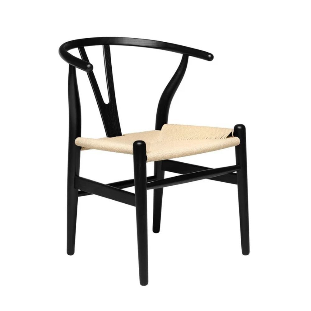 Me Home Wishbone Wood Dining Chair with Woven Seat, Black G5W6 - product image 1