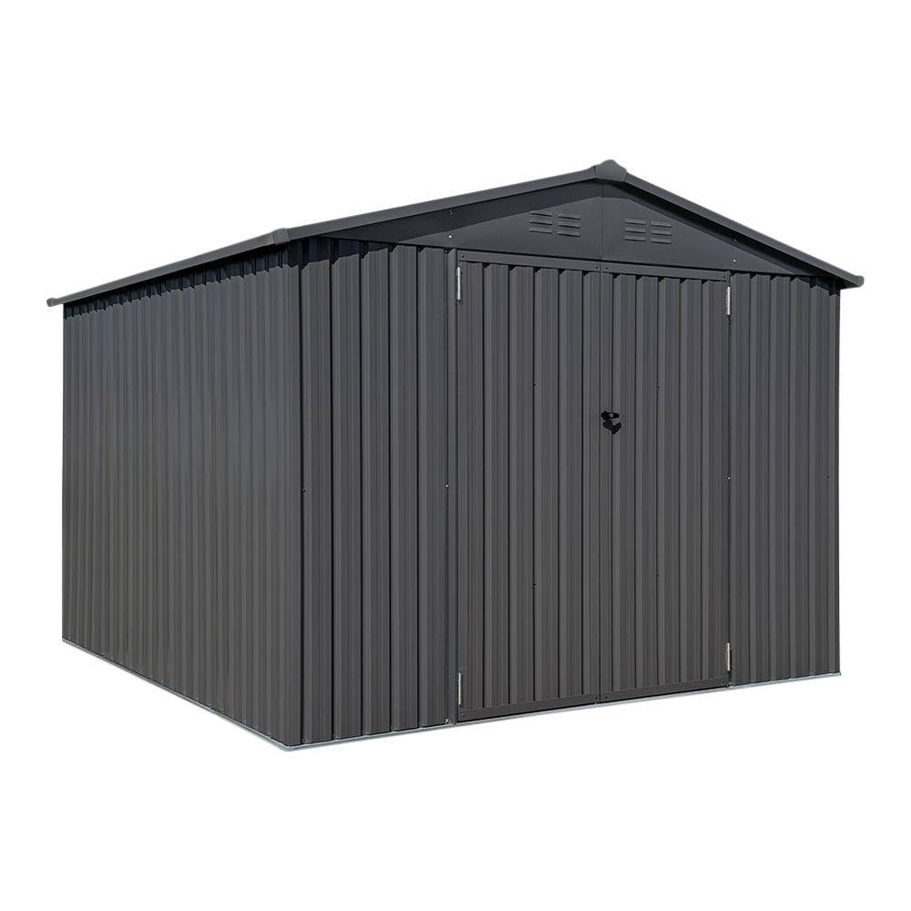 Double Swing Door Outdoor Metal Storage Shed with Sloped Roof, Charcoal, 10-ft x 10-ft C2V2 - product image 1