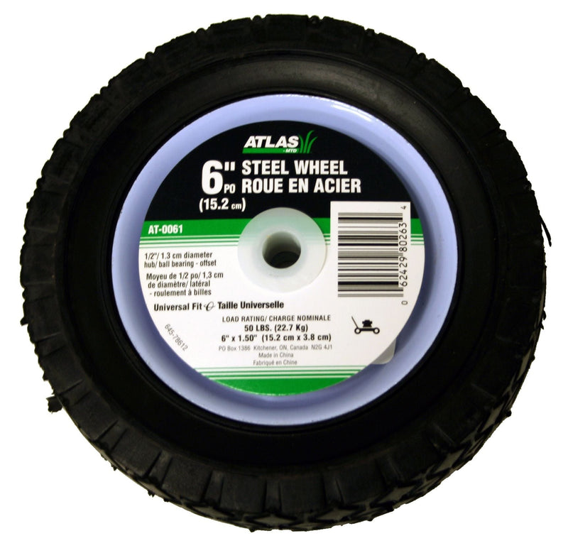 Steel Lawn Mower Wheel with Ball Bearings, 6-in x 1.5-in X2Y0