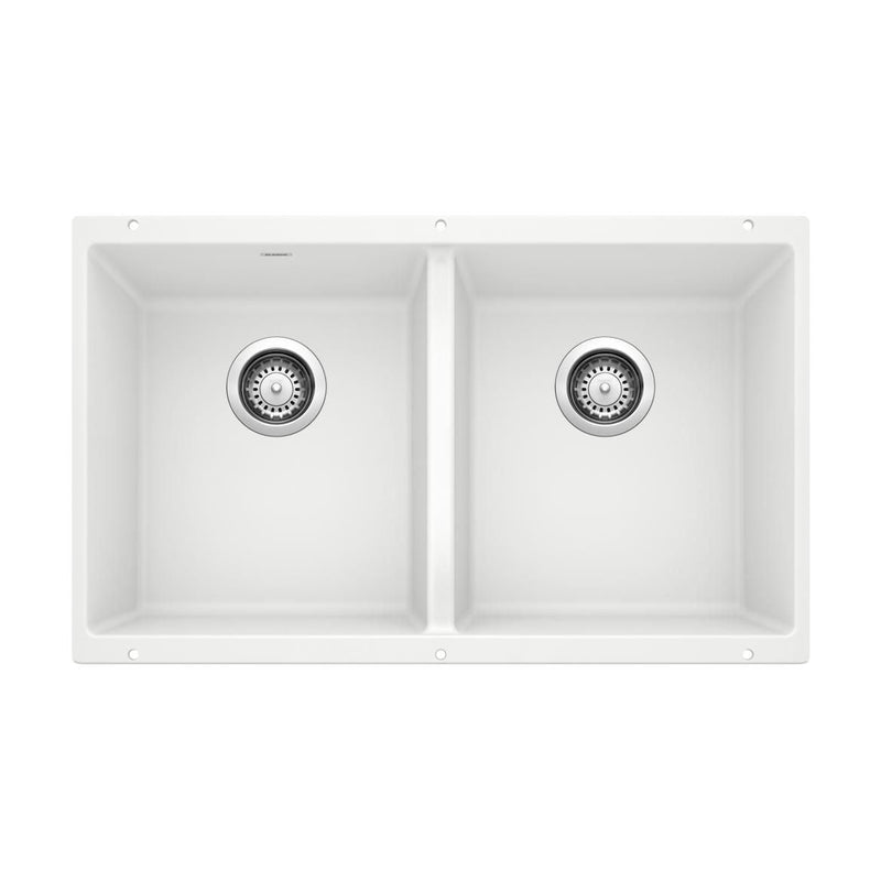 Precis SILGRANIT 29-in 50/50 Double Bowl Undermount Kitchen Sink, White L6M0