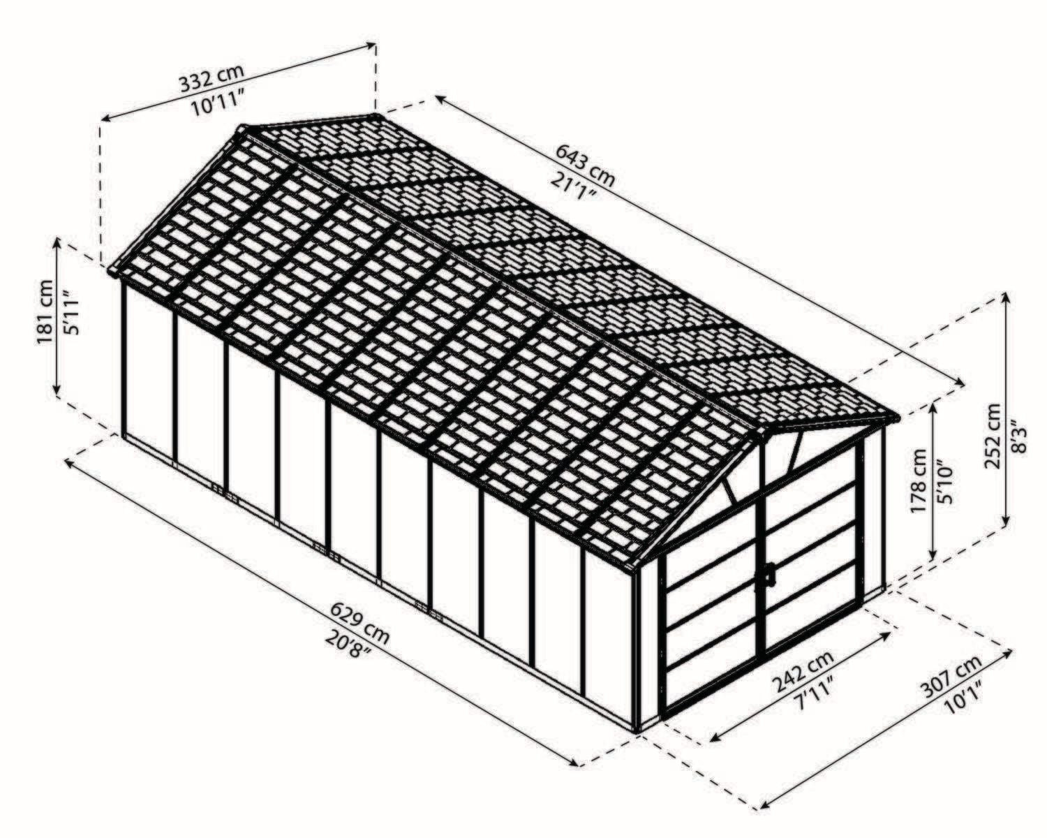 by Palram Yukon 2-Door Car Garage/Utility Storage Shed Kit, Dark Grey, 11x21-ft Z8H3 - product image 5