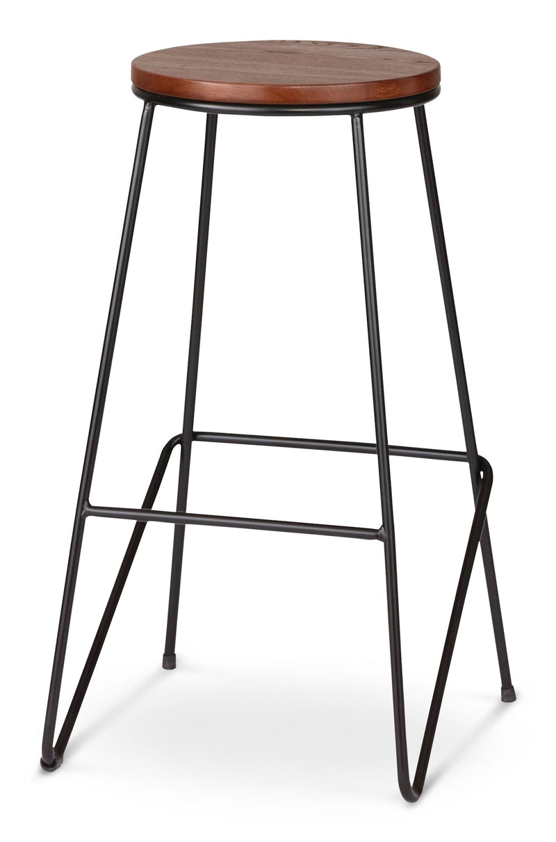 Axel Round Metal & Solid Wood Top Counter Stool Armless Backless, Black/Brown M6B8