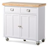 Mayfield Wood Top Kitchen Utility Storage Cart/Island With Locking Wheels, White R7P0 - product image 1