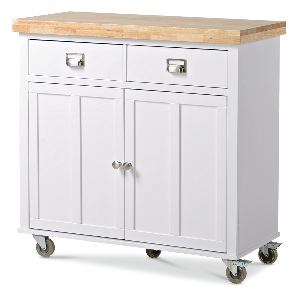 Mayfield Wood Top Kitchen Utility Storage Cart/Island With Locking Wheels, White R7P0 - product image 1