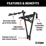 18013 Clamp-On 3-Bike Hitch Mount Bike Rack, Fits Over 2-in Receiver, Black R0U2 - product image 4