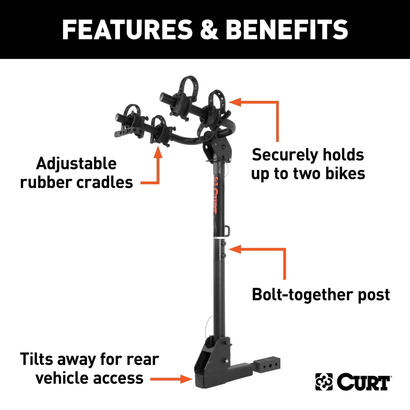 18021 Hitch Mounted Bike Rack, Fits 1-1/4" and 2" Receiver, 2 Bikes F9T4 - product image 6