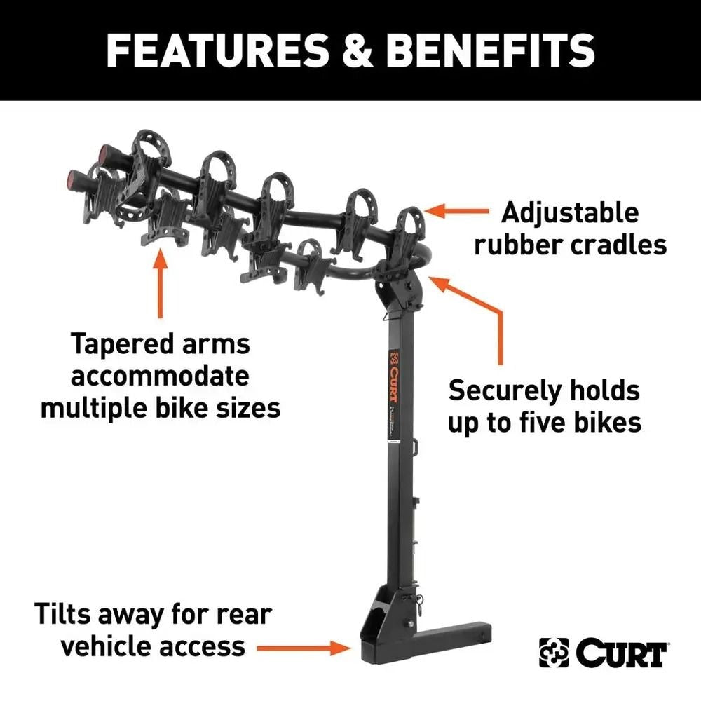 18065 Premium 5-Bike Two Arm Hitch Mount Bike Rack, Fits 2-in Receiver, Black B3Z8 - product image 5