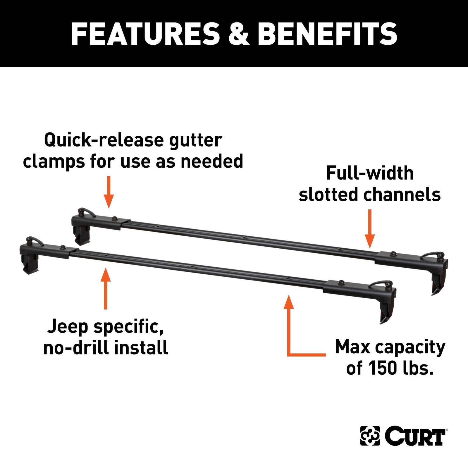 18122 Quick-Release Roof Rack Crossbars, Black Steel, Select Wrangler JK J8D5 - product image 6