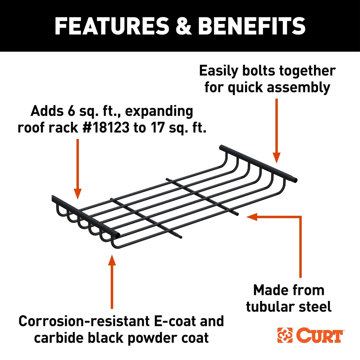 18124 Steel Roof Rack Cargo Basket/Carrier Extension, Black, 6-sq.ft X1I3 - product image 3