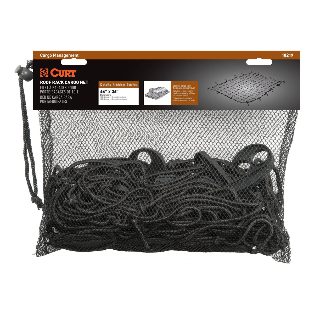 18219 Elastic Cargo Net with Hooks for Extended Roof Basket, 64 x 36-in N4T8 - product image 1