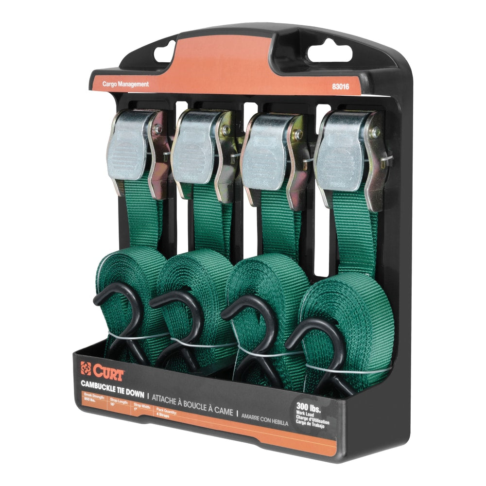83016 Cargo Straps with S-Hooks, Dark Green, 300-lb, 16-ft, 4-pk Q2F9 - product image 2
