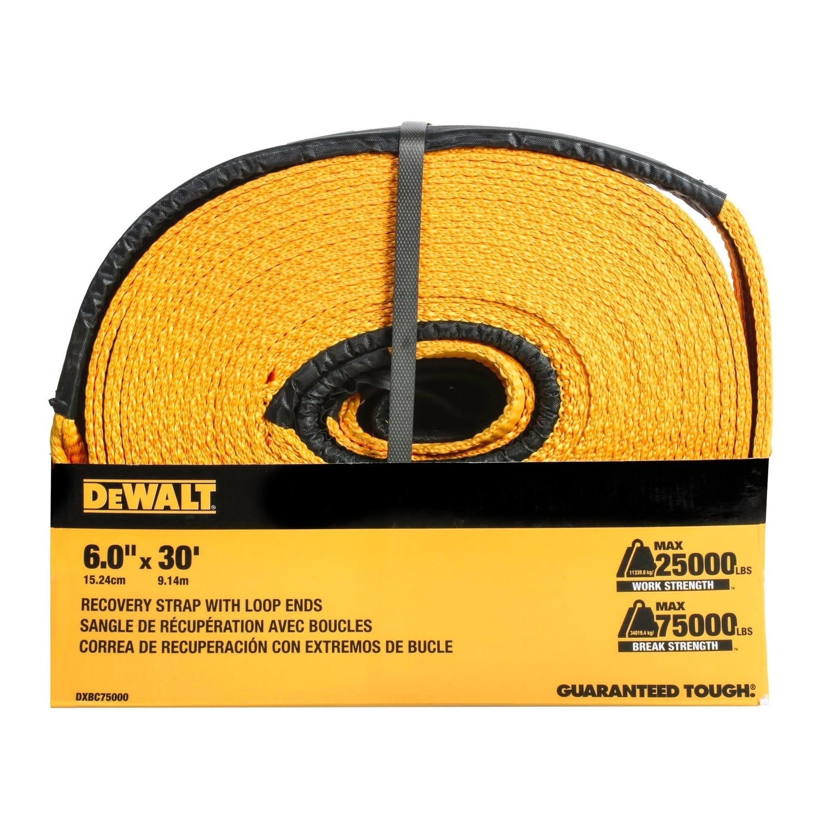 Heavy-Duty 75000-lb Break Strength Looped End Recovery Strap, Yellow, 6-in x 30-ft U5B5 - product image 3