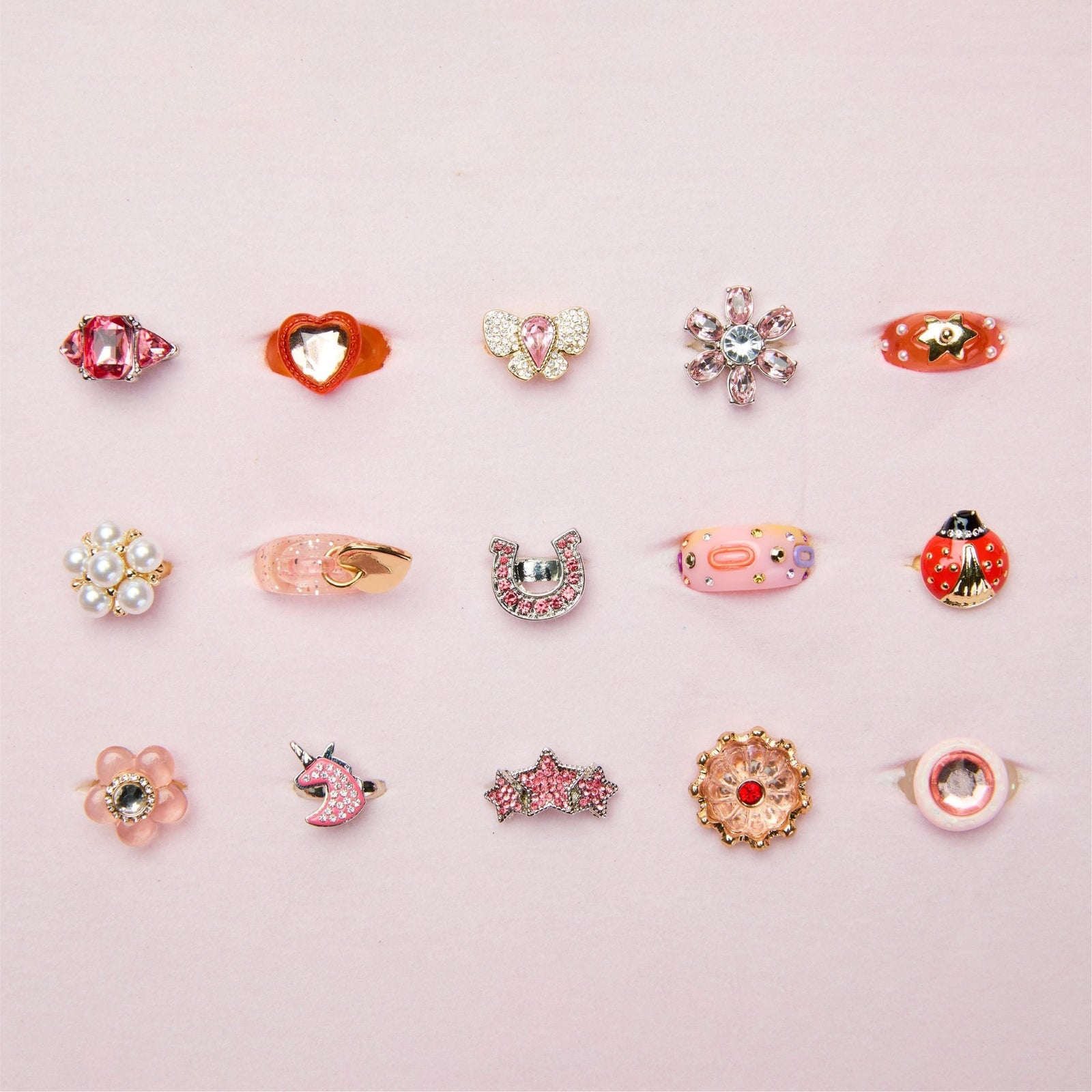 Kids Glam Rings Set, 15 Piece, Pink V4L3 - product image 3