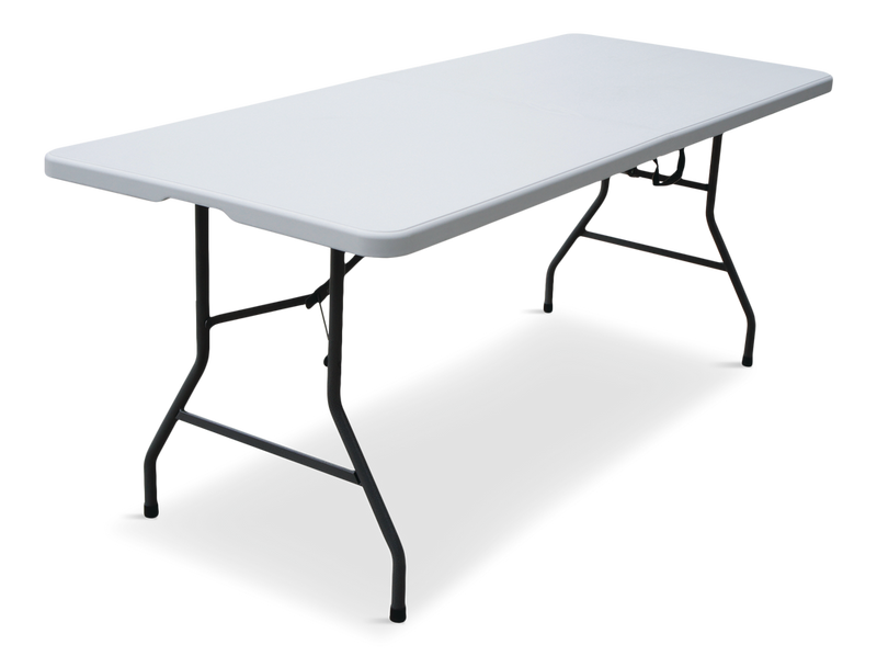 6-ft Portable Indoor/Outdoor Plastic & Metal Folding Table with Handle, White H1U4