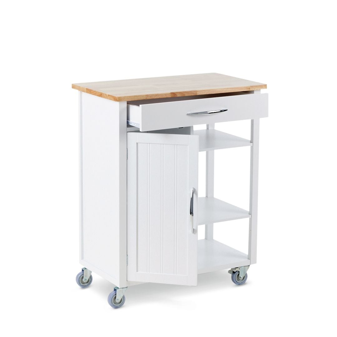 Wood Top Kitchen Utility Storage Cart/Island With Locking Wheels, White C0Z2 - product image 1