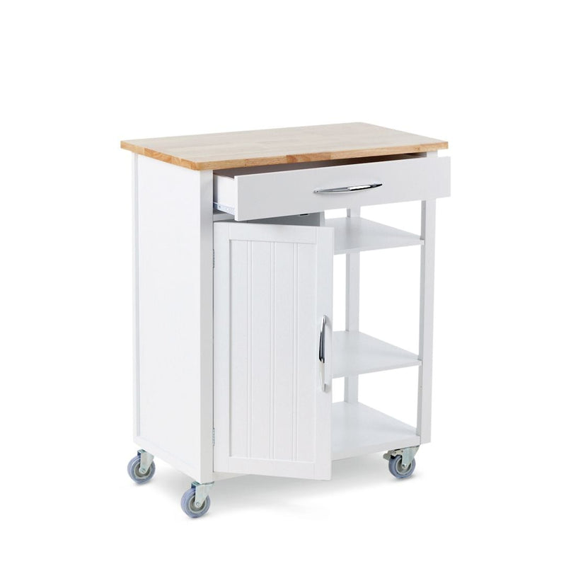 Wood Top Kitchen Utility Storage Cart/Island With Locking Wheels, White C0Z2