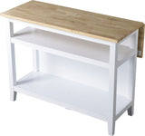 Wood Top Open Shelf Kitchen Storage Island With Folding Leaf, White U4G2 - product image 1
