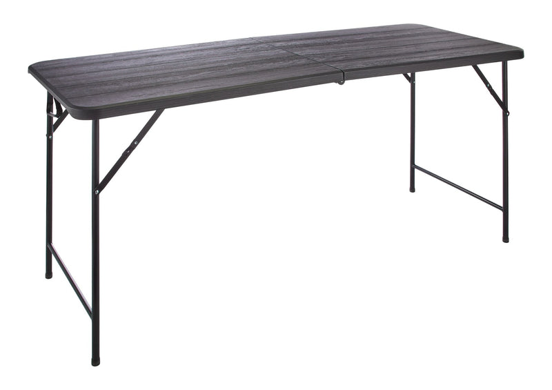 Woodgrain Folding Table, Plastic/Steel, Black, 6-ft N6T2