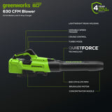 60V 630CFM 170MPH Leaf Blower 2.5Ah Battery 3A Charger O8I6 - product image 5