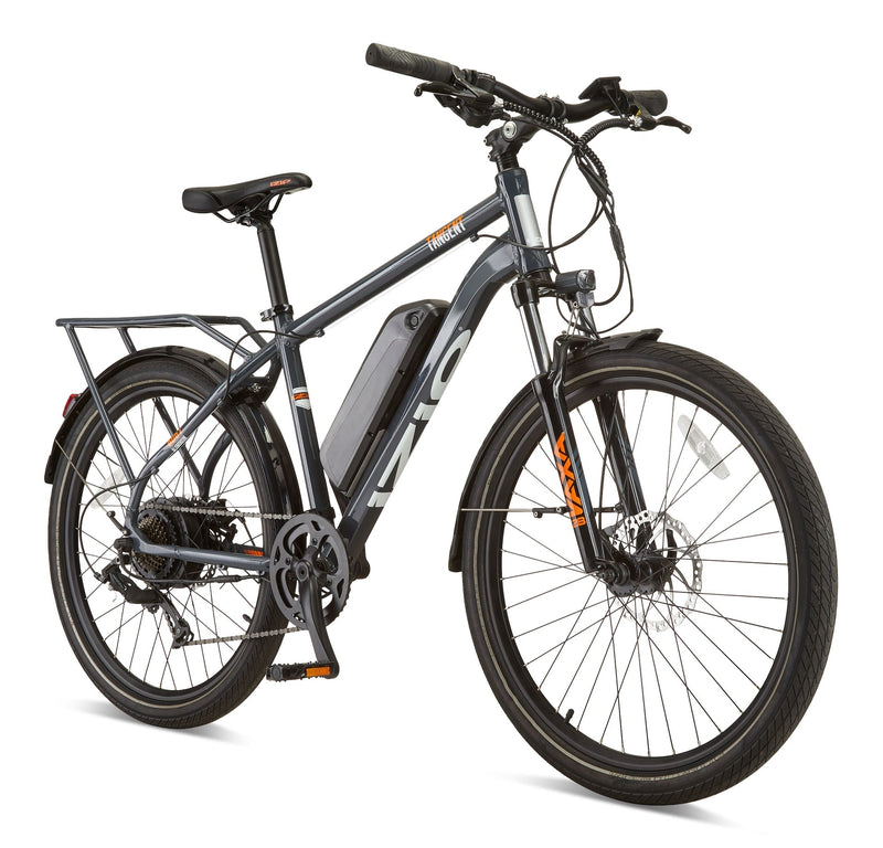 iZip Tangent All-Terrain 48V Electric Bike with Storage Carrier, 26-in Wheel, Grey N1C2