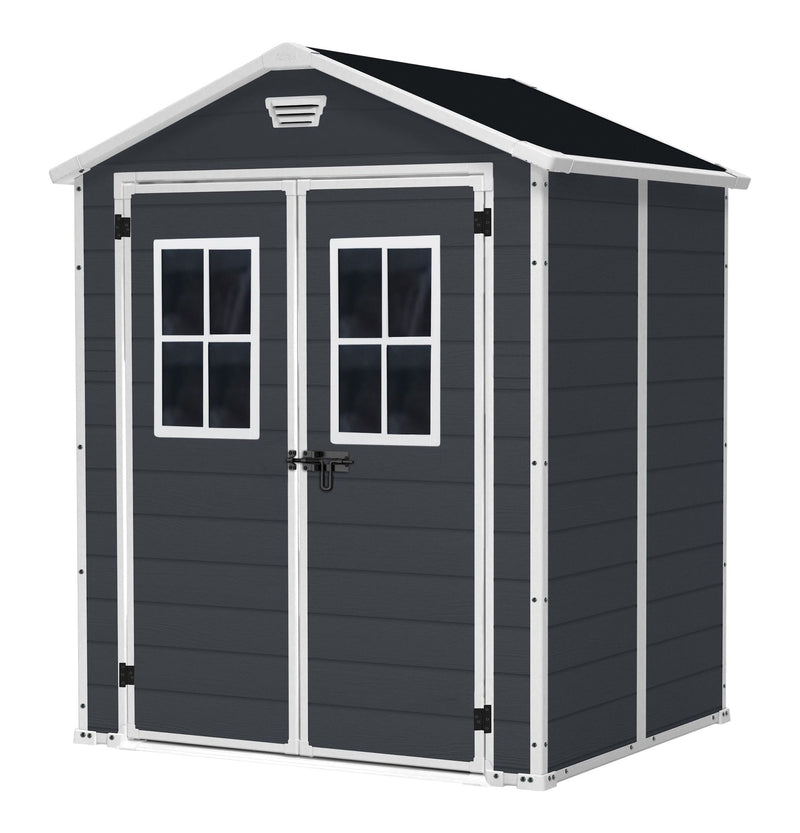 Manor Resin Outdoor Storage Shed with Fixed Window, Grey, 6-ft x 5-ft R1S7