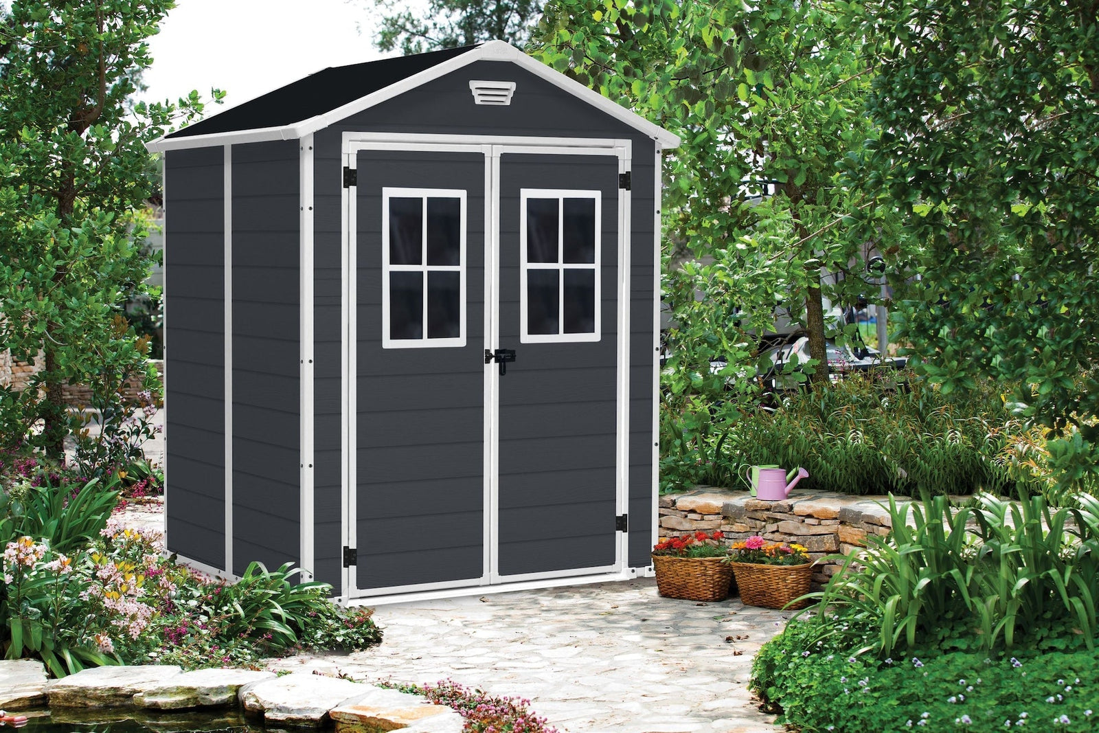 Manor Resin Outdoor Storage Shed with Fixed Window, Grey, 6-ft x 5-ft R1S7 - product image 5
