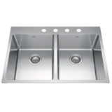 Brookmore Drop In Double Bowl 4-Hole Kitchen Sink, 30.8-in x 20.9-in x 9-in, Stainless Steel A1F6 - product image 1