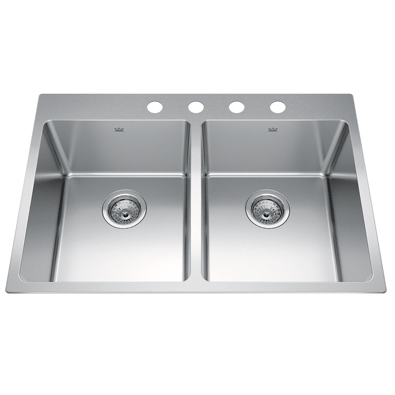 Brookmore Drop In Double Bowl 4-Hole Kitchen Sink, 30.8-in x 20.9-in x 9-in, Stainless Steel A1F6