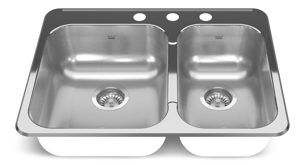 Reginox Drop In Double Bowl 3-Hole Kitchen Sink, 27.25-in. x 20.56-in, Stainless Steel K2Q1 - product image 1