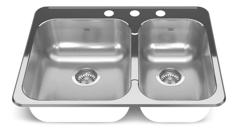 Reginox Drop In Double Bowl 3-Hole Kitchen Sink, 27.25-in. x 20.56-in, Stainless Steel K2Q1