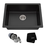 Quarza Top/Undermount Granite Single Bowl Kitchen Sink, Black Onyx, 24x18x9-in G7Z7 - product image 1