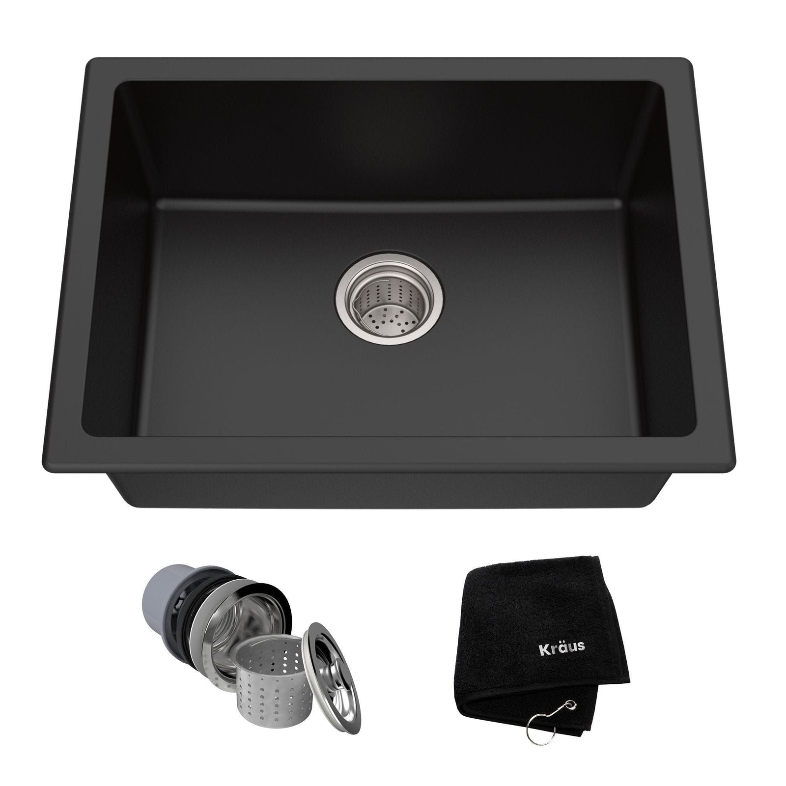 Quarza Top/Undermount Granite Single Bowl Kitchen Sink, Black Onyx, 24x18x9-in G7Z7 - product image 1