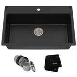 Quarza Top/Undermount Granite Single Bowl Kitchen Sink, Black Onyx, 31x20x9-in E9Q0 - product image 1