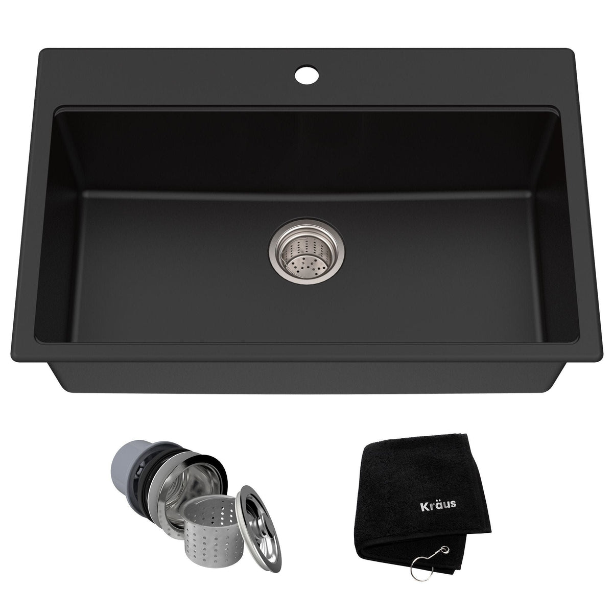 Quarza Top/Undermount Granite Single Bowl Kitchen Sink, Black Onyx, 31x20x9-in E9Q0 - product image 1