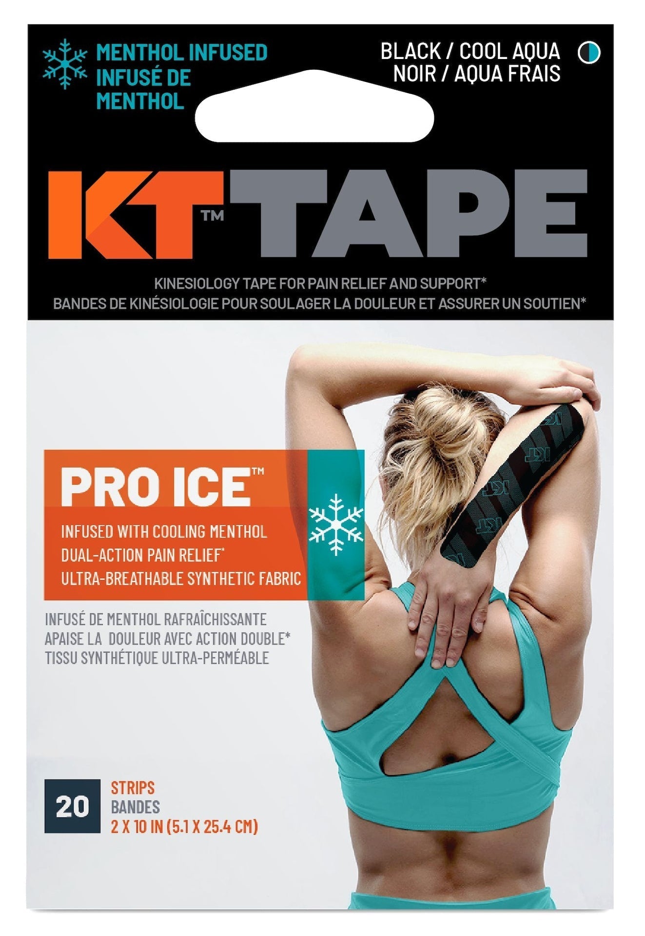 Tape Pro Ice Pre-Cut Elastic Kinesiology Sports Tape with Menthol, Black, 10 x 2-in Strips, 20-pk K4C6 - product image 1