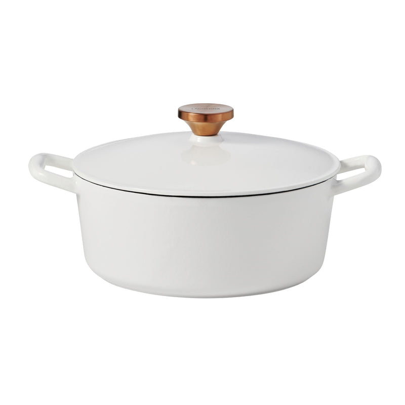 Tuscan Collection Round Casserole Dish, Enamelled Cast Iron, White, 7-qt M7Z3