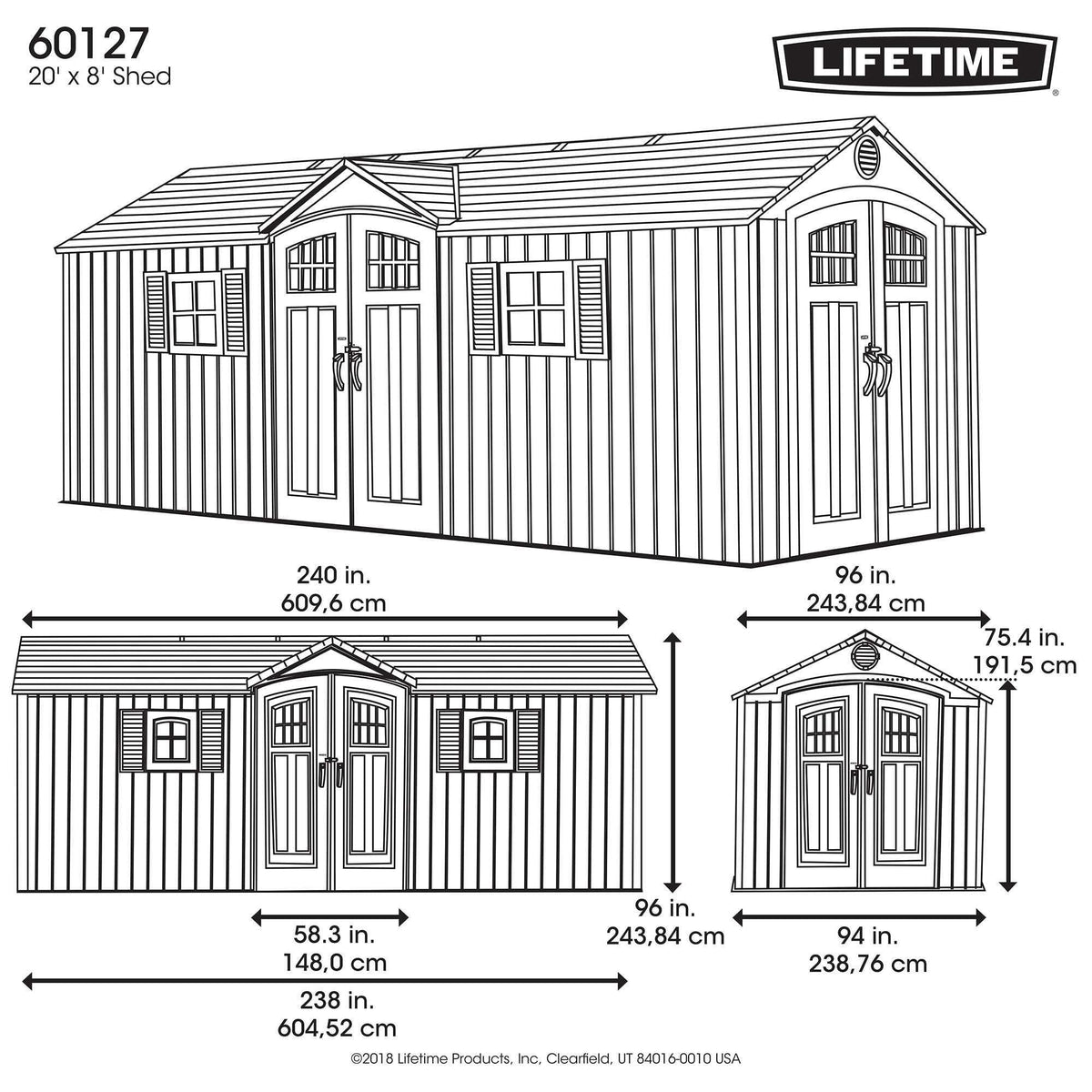 Outdoor Storage Shed with Dual Side Entry, 20 x 8-ft I7B0 - product image 4