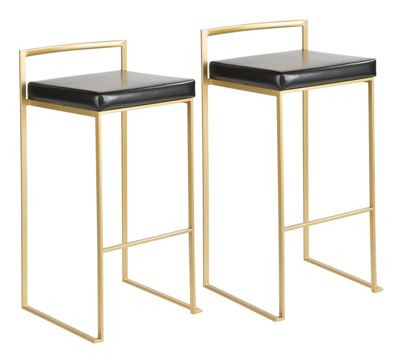Fuji Stackable PU Leather Counter/Bar Stools (2-Piece Set), Gold/Black U7O2