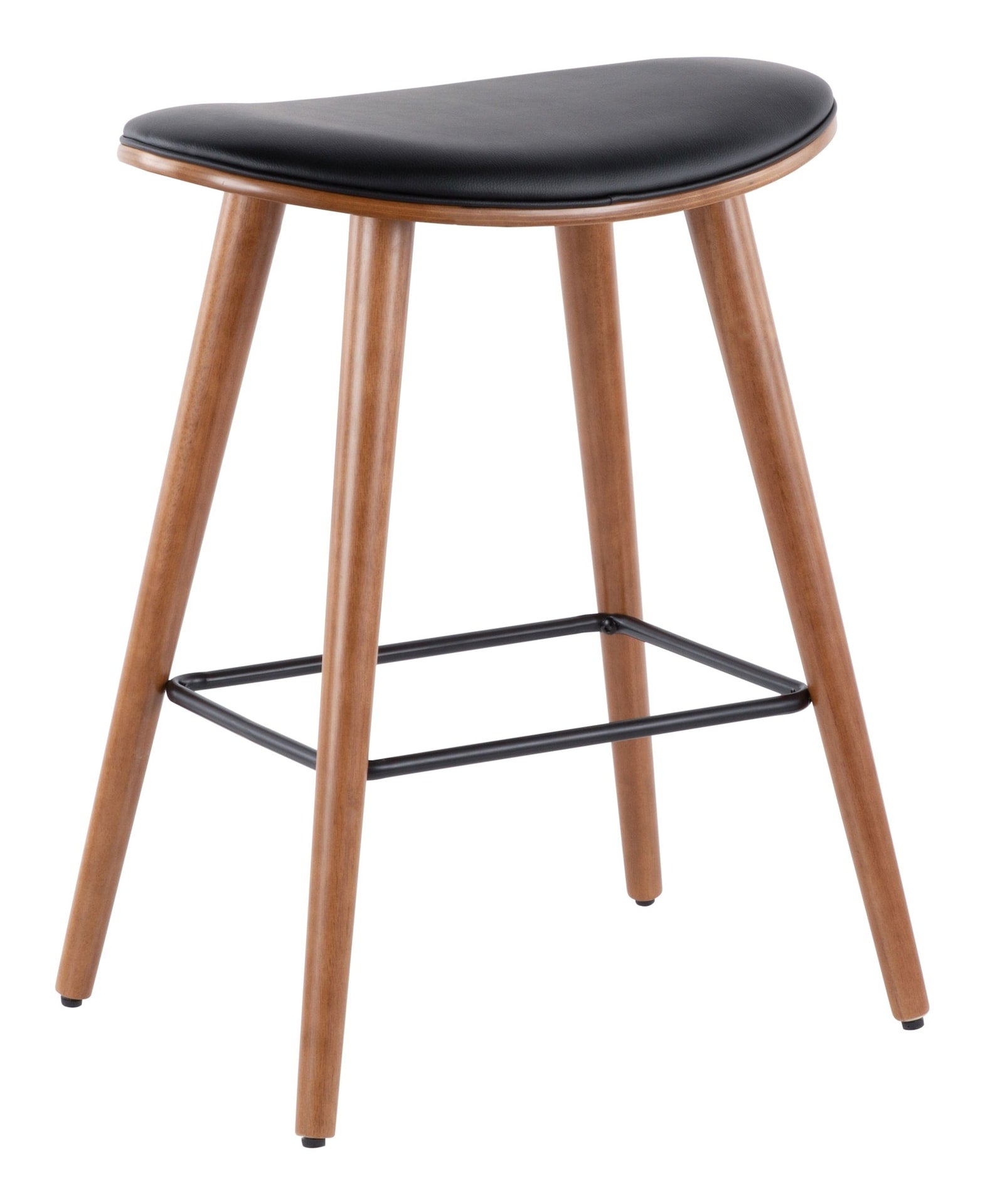 Saddle Wood & PU Leather Seat Counter/Bar Stools (2-Piece Set), Walnut/Black M9H0 - product image 3