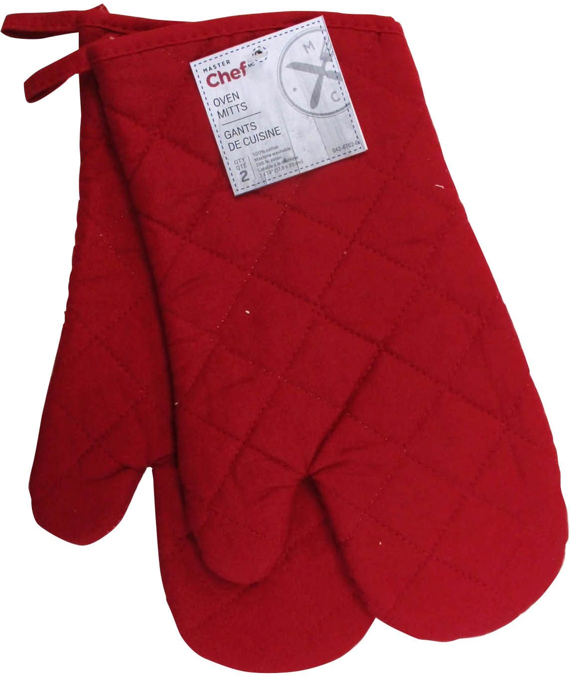 2pc Cotton Oven Mitt Set with Hanging Loop, Red J1P8 - product image 1