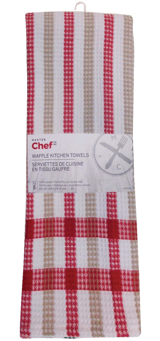 Cotton Plaid Waffle Kitchen Towels, Reusable, 22-in x 32-in, 5-pk, Assorted Colours Z1T5 - product image 3