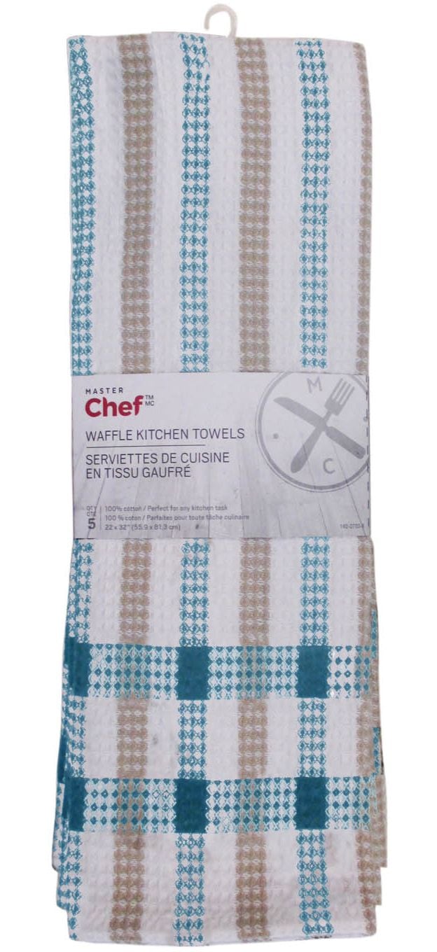 Cotton Plaid Waffle Kitchen Towels, Reusable, 22-in x 32-in, 5-pk, Assorted Colours N0R3 - product image 4