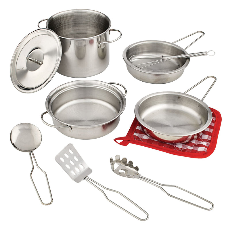 Toy Kitchen Stainless Steel Cookware Set For Kids, 10 pc, Ages 3+ X5Y5