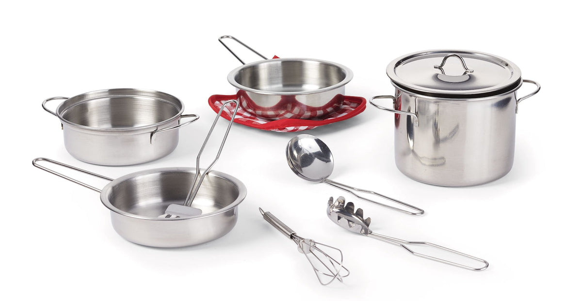 Toy Kitchen Stainless Steel Cookware Set For Kids, 10 pc, Ages 3+ X5Y5 - product image 2