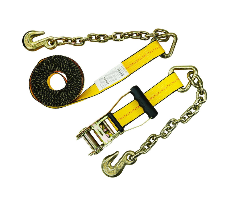 10,000-lb Commercial Ratchet Tie Down Strap, with 18-in Chain, 2-in x 27-ft S0X0