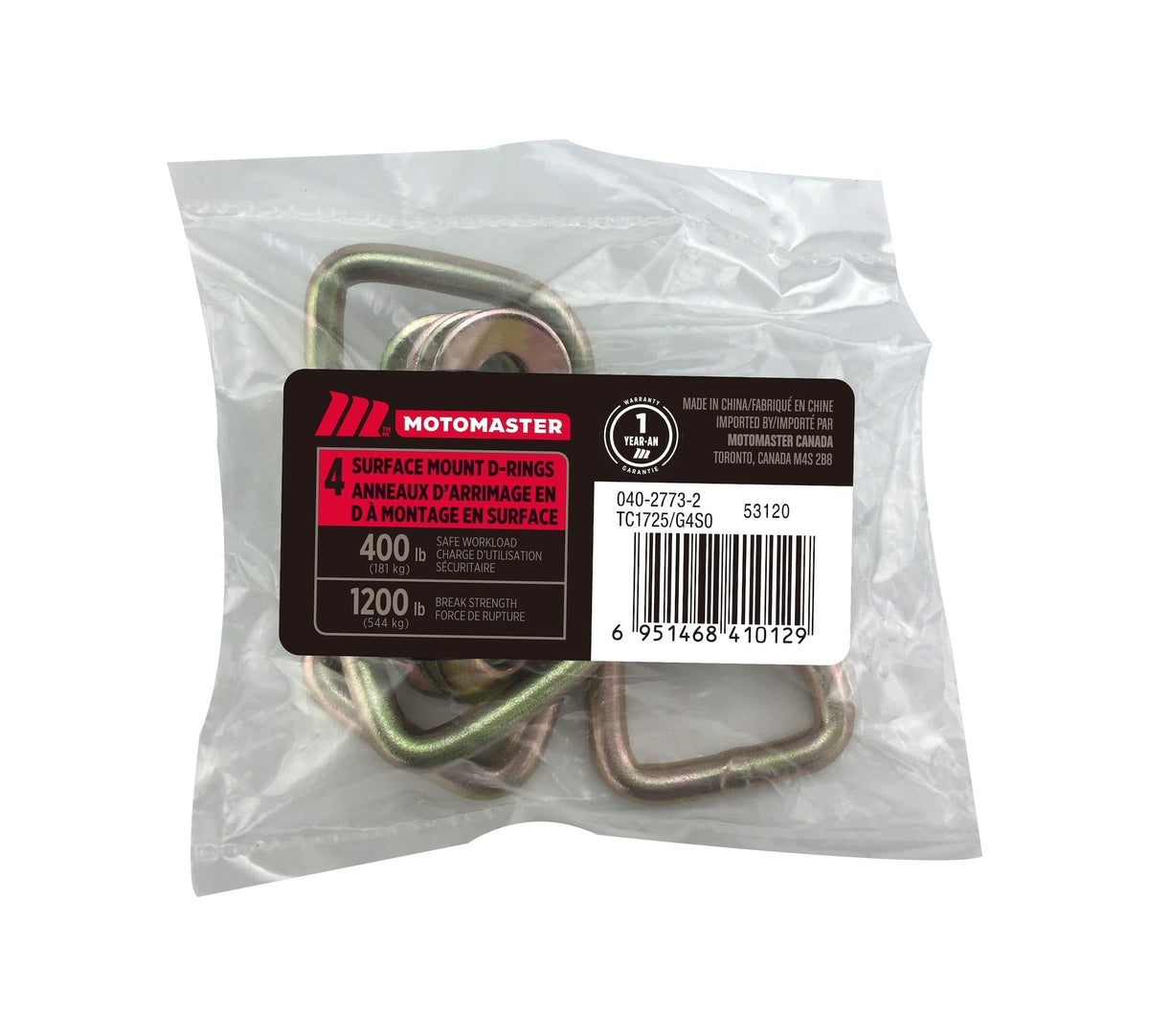 1,200-lb Light Duty D-Ring, Surface Mountable, 4-pk T1Z6 - product image 1