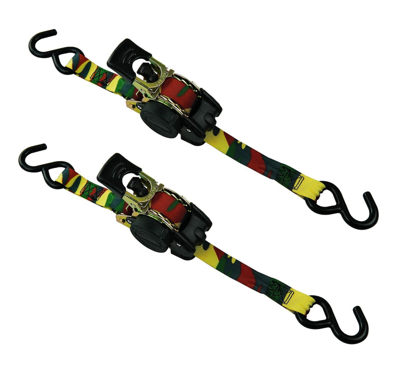 1,200-lb Retractable Camo Ratchet Tie Down Straps, 1-in x 10-ft, 2-pk K6G0