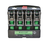 1,500-lb Carbon Ratchet Tie Downs, Weatherproof, 1-in x 14-ft, 4-pk, Green U0M3 - product image 1