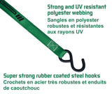 1,500-lb Carbon Ratchet Tie Downs, Weatherproof, 1-in x 14-ft, 4-pk, Green U0M3 - product image 3