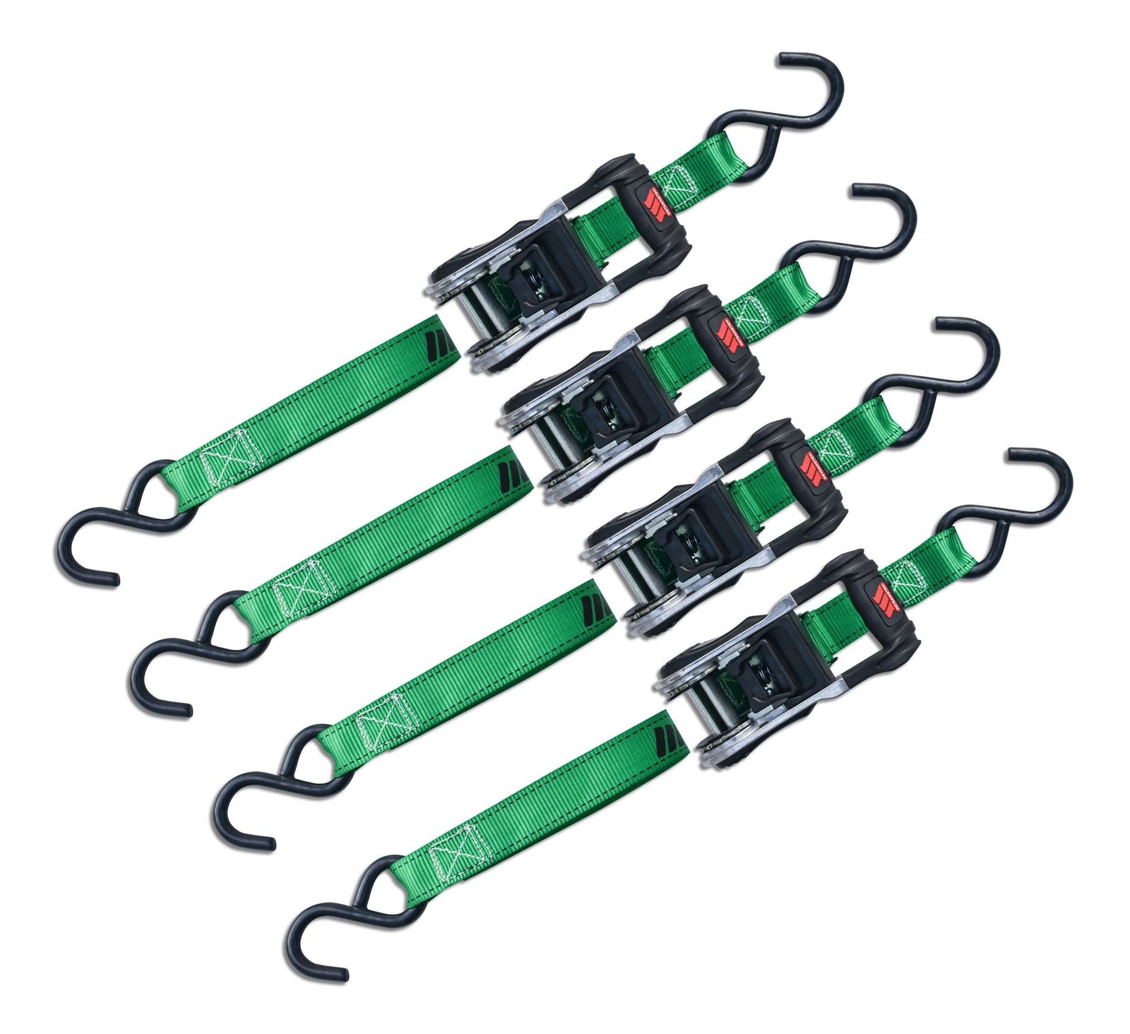 1,500-lb Ratchet Tie Down, with Padded D-Handle, 1-in x 14-ft, 4-pk, Green F2J5 - product image 1